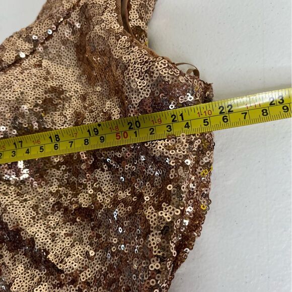 Revelry Dakota Rose Gold Sequin Gown V Neck Draped Scoop Open Back Women 16 - Picture 12 of 16